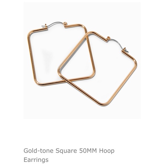 Claire's Jewelry - Gold Tone Square Hoop Earrings 50mm Shiny Lightweight Fashion Jewelry